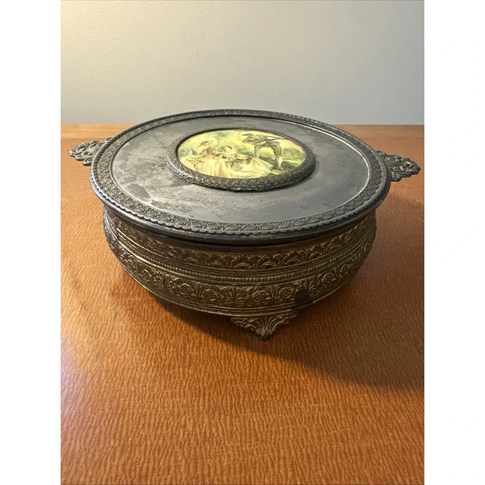 Antique Brass PNCW Triple Divided covered Trinket/Candy Dish‎